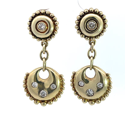 Modern 14KY gold and diamond post drop earrings