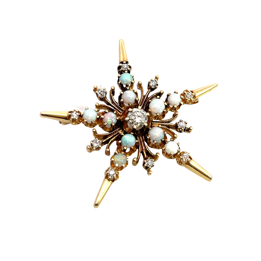 Victorian 14KY gold diamond and opal convertible pendant and brooch