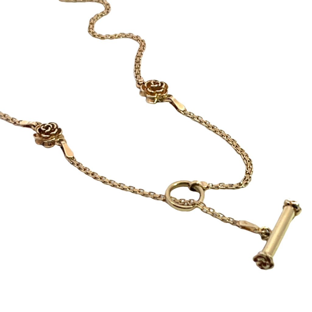 Modern 14KY gold Lariat and toggle gold chain necklace