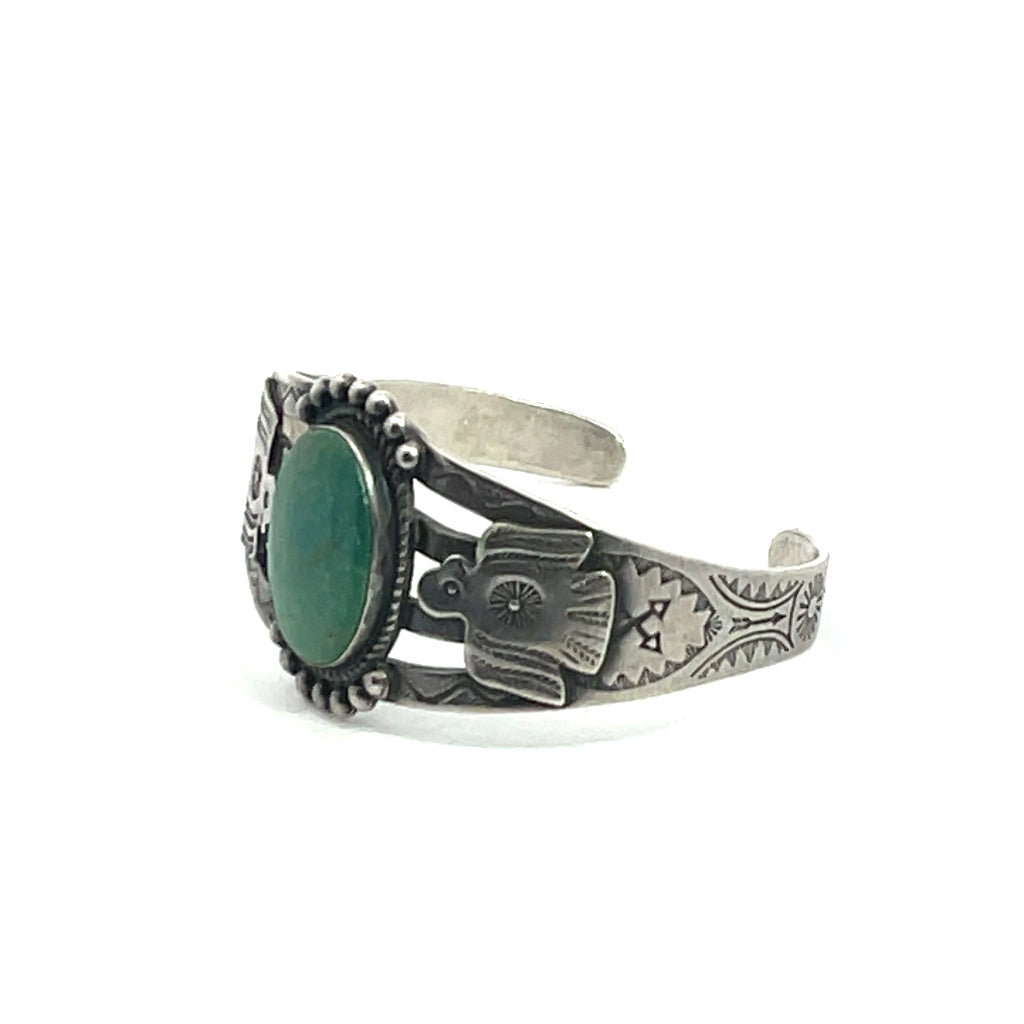 Vintage Fred Harvey era Sterling silver green turquoise bracelet